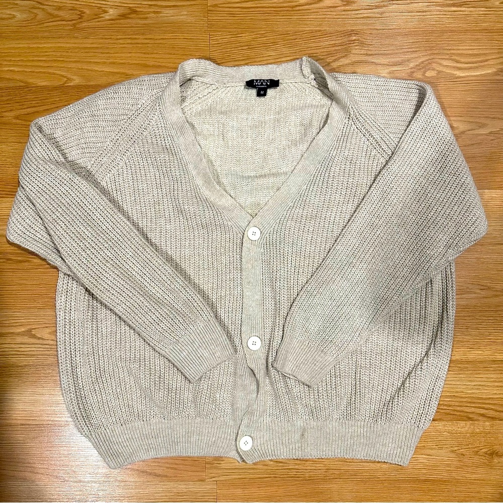 boohooMAN Oversized Raglan Knitted Cardigan - Cream M